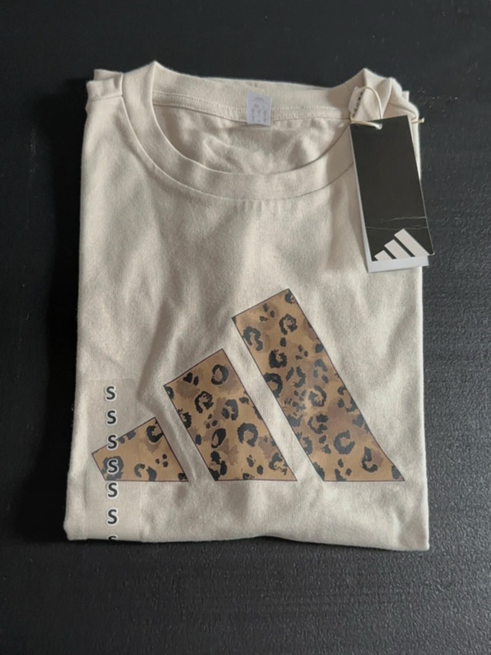 adidas Women’s Cream T-Shirt with Leopard Logo